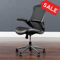 Flash Furniture BL-X-5M-LEA-GG Mid-Back Black Mesh Chair with Leather Seat and Nylon Base